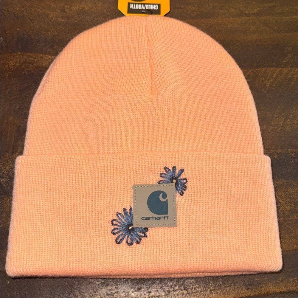 Carhartt Kids' Light Orange Floral Beanie Hand stitched